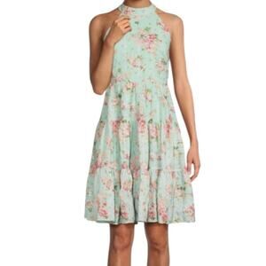 Eliza J floral halter mini tiered floral dress light green size 16